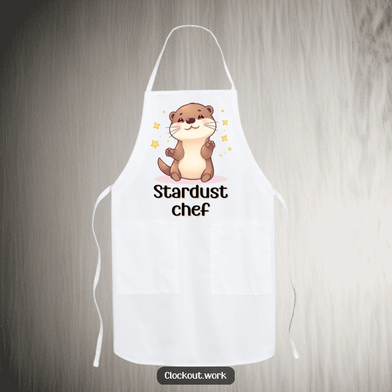 Funny Apron with a playful otter juggling small, sparkling stars, ideal for a humorous and whimsical kitchen.