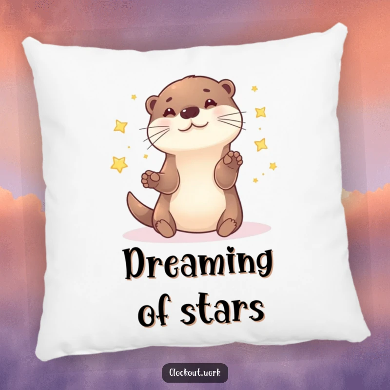 Funny Pillow showing a playful otter juggling sparkling stars, adding a touch of celestial whimsy to any room.