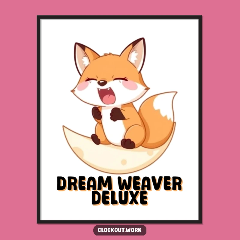 Funny Digital Art: Sleepy Fox Moon - Cozy Night Print for Walls