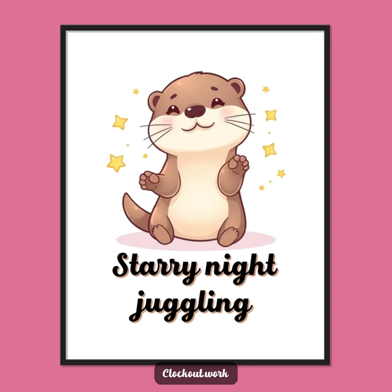 Funny Otter Star Juggler Digital Art: Download Playful Cosmic Wonder