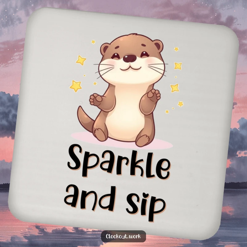 Funny Coaster with a playful otter juggling sparkling stars, adding whimsical protection to your surfaces.