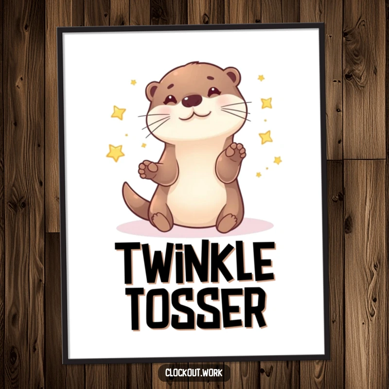 Funny Poster illustrating a happy otter juggling a cascade of small, sparkling stars against a deep space backdrop.