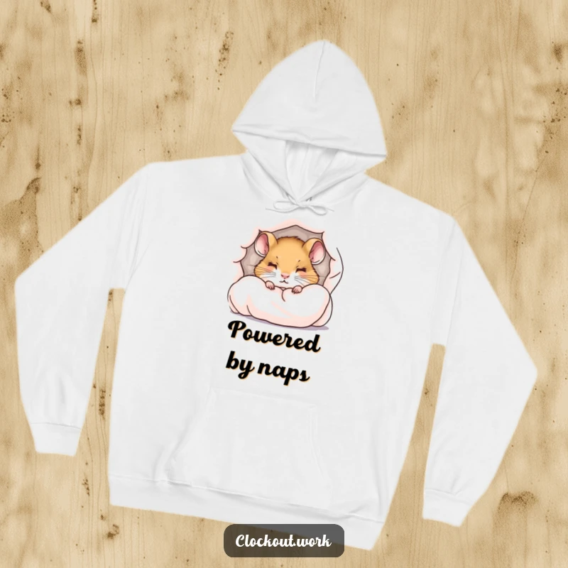 Funny hoodie with a little dormouse peeking from under a duvet with sleepy eyes, ideal funny gift.