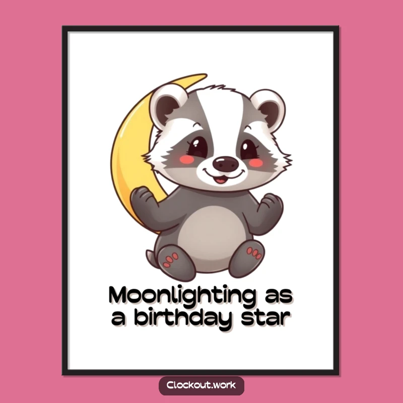Funny Free Printable Wall Art: Badger Polishing Moon, Whimsical Downloadable Decor