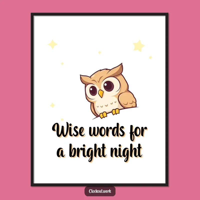 Funny Free Printable Wall Art: Owl Peeking at Stars, Mystical Downloadable Decor
