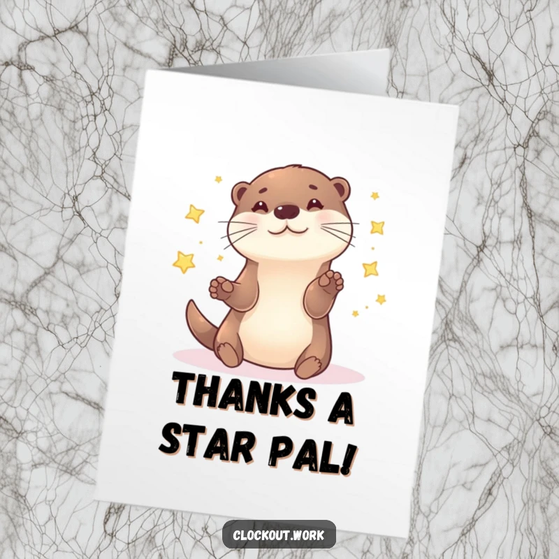 Funny Free Printable Thank You Card: An adorable otter juggling sparkling stars, a whimsical way to convey heartfelt thanks.