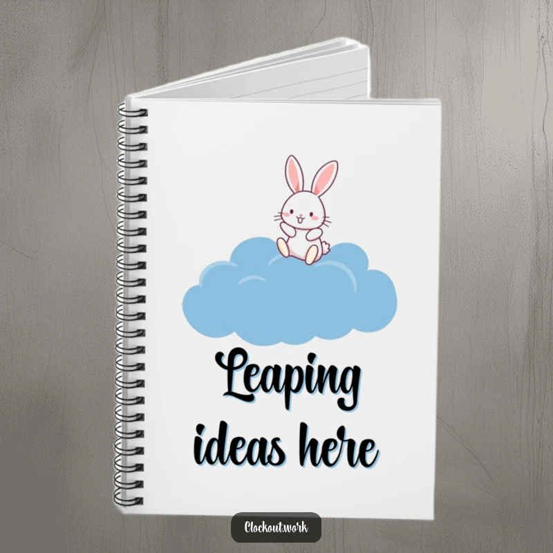 Funny Notebook featuring a happy rabbit bouncing on a fluffy dark blue cloud, perfect for jotting down joyful thoughts.