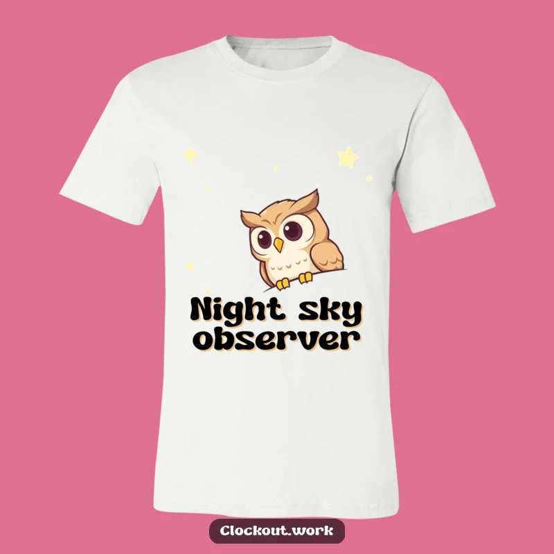 Funny Curious Owl Night Sky T-Shirt: Wear Your Wonder with Cosmic Style